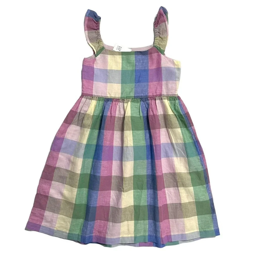 NEW Gap Kids XL (12) Colorful Linen Checkered Plaid Dress